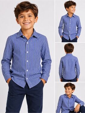 RALPH LAUREN SPORTS BOYS BLUE WHITE STRIPED LONG SLEEVE BUTTON UP SHIRT SIZE 6